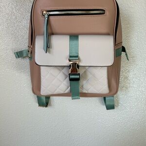 Beige and Green Women's Backpack